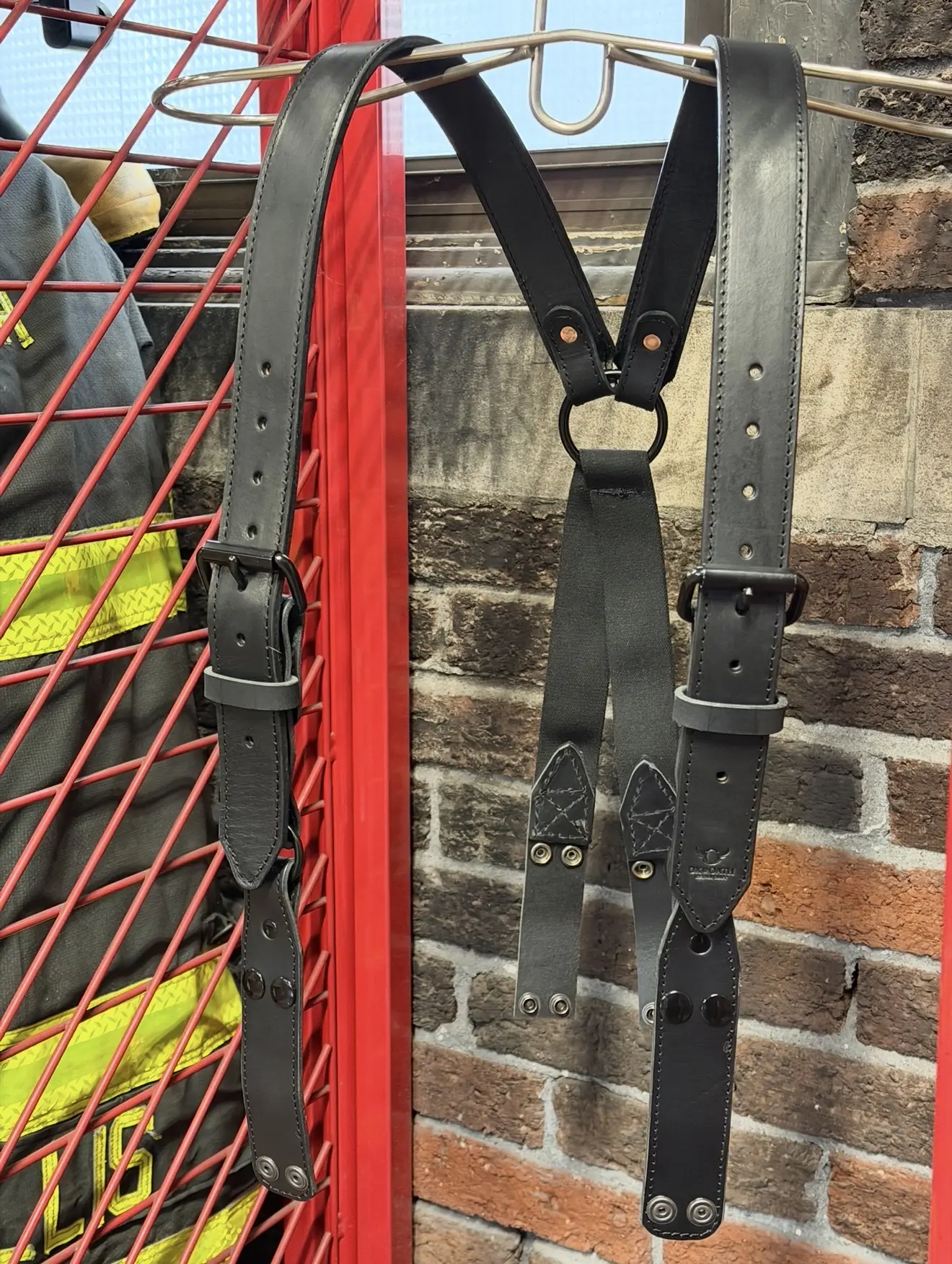 Leather Firefighter Suspenders -BLACK