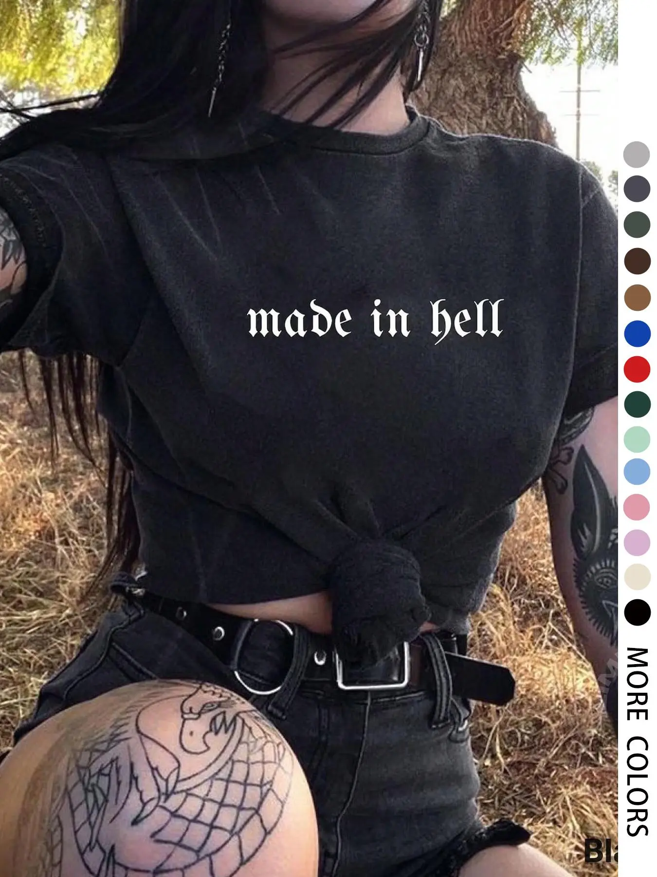 Women's "made in hell" Letter Print Crop Tee, Casual Short Sleeve Round Neck T-shirt for Summer, Fashion Women's Top for Daily Wear, Casual Fashionable Top, Casual Everyday Tops
