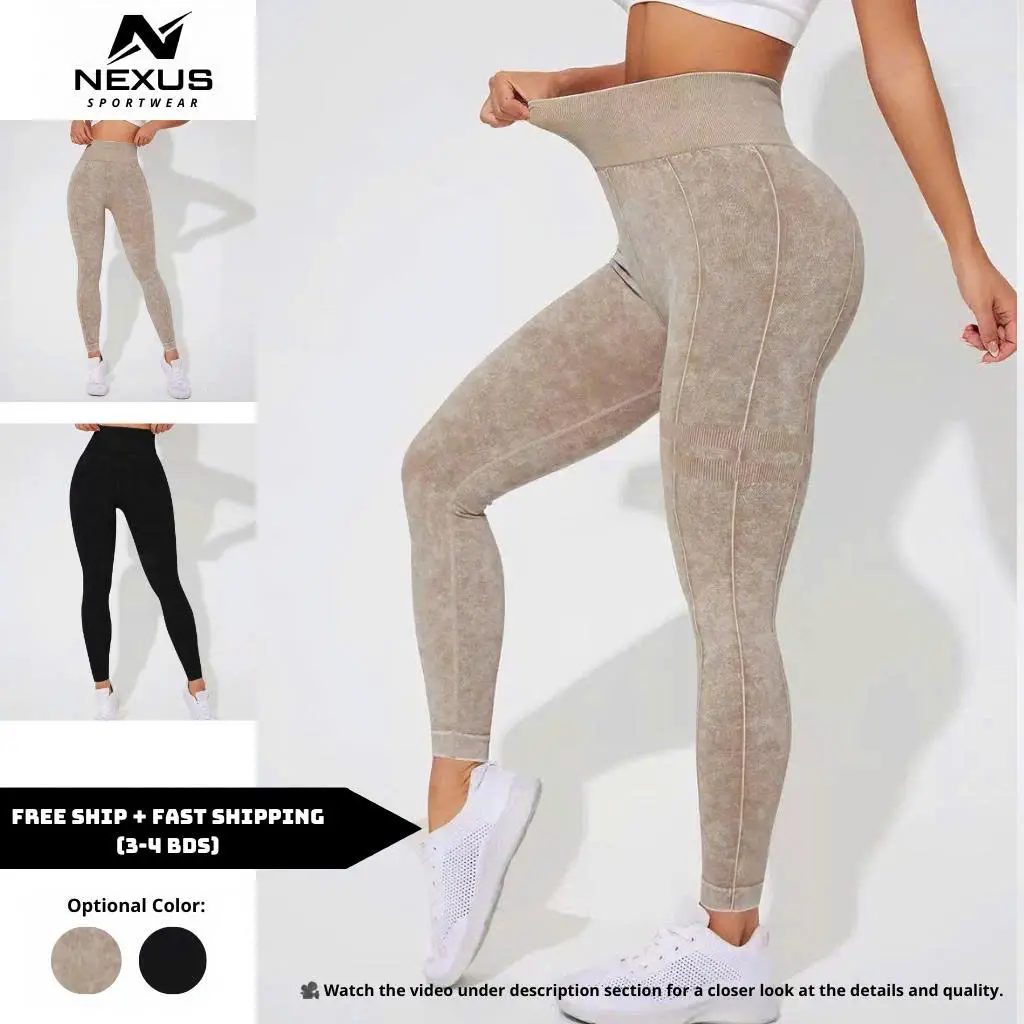 NEXUS Women's High Waisted Acid Wash Workout Leggings Seamless Tummy Control Squat Proof Yoga Gym Activewear