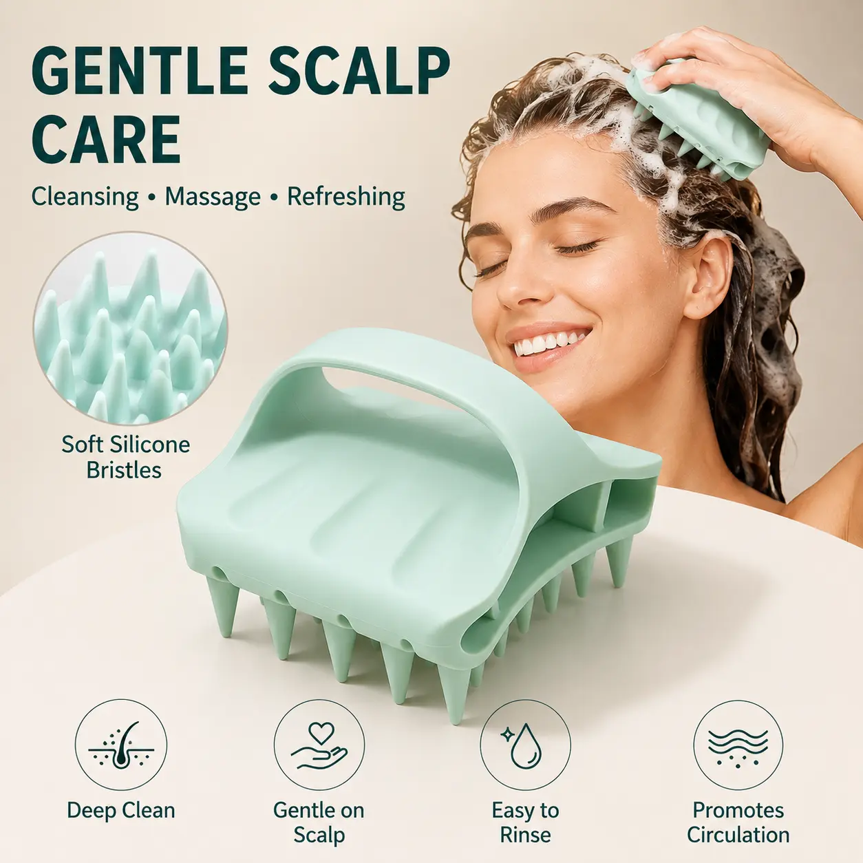 1 Count Silicone Hair Washing Comb, Soft Silicone Bristles Scalp Massager Shampoo Brush for Gentle Scalp Cleansing, Wet and Dry Hair Daily Use