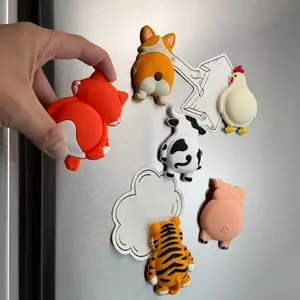 6 Animal Butt Refrigerator Magnets, Higher End Fridge Magnets, PVC Tiger Dog Cow Fox Chicken Pig, Personalized Home Decor for Kitchen Office Whiteboard Dishwasher Cabinet