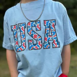 Patriotic Camo USA Short Sleeve TShirt, Military Camouflage American Flag Graphic Tee, Trendy Summer Outfit, Independence Day Crewneck Top, Unisex Cotton Fit Youth Adult Holiday