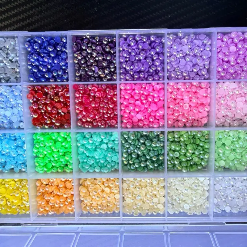 Snack 4800pcs 4mm Flat-Back Pearls, 24 Colors
