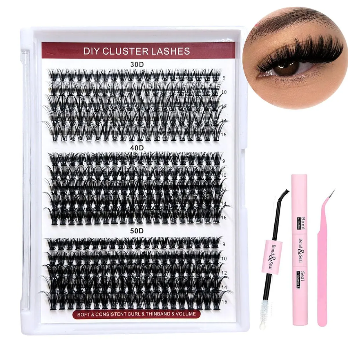 Eyelash Extensions Kit, DIY Eyelash Extensions, 3 Counts Mixed Length Individual False Eyelashes, Eyelash Clusters with Eyelash Glue & Tweezers, Professional Eye Makeup Accessories for Women, Cosmetic
