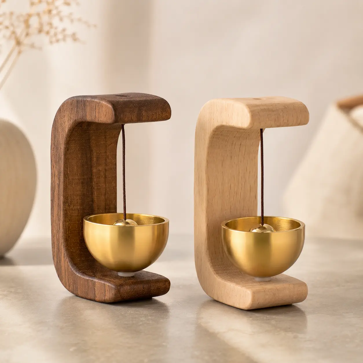 Wood Door Chime Hanging Doorbell | Entry Door Wind Chime Decor for Home Shop Apartment, Easy Self-Adhesive Installation, Mini Retro Wooden Door Bell Ornament