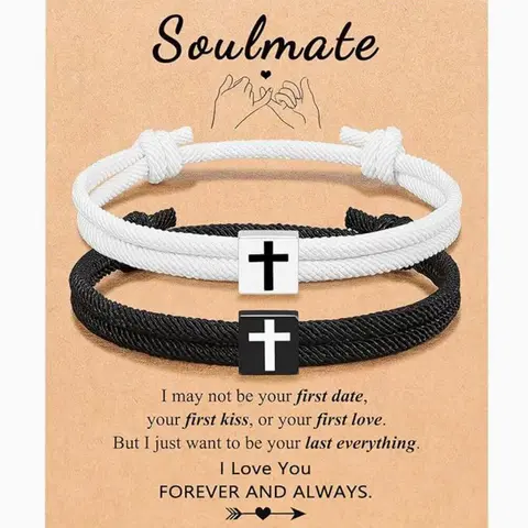 Sicbumi Unisex Basic Adjustable Cross Charm Bracelet - 5.5"-11" Braided Rope with Stainless Steel Cross, WWJD Christian Jewelry Gift for Couple Anniversary