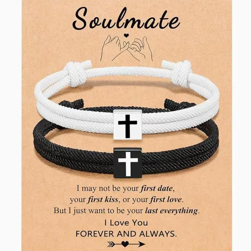 Sicbumi Unisex Basic Adjustable Cross Charm Bracelet - 5.5"-11" Braided Rope with Stainless Steel Cross, WWJD Christian Jewelry Gift for Couple Anniversary