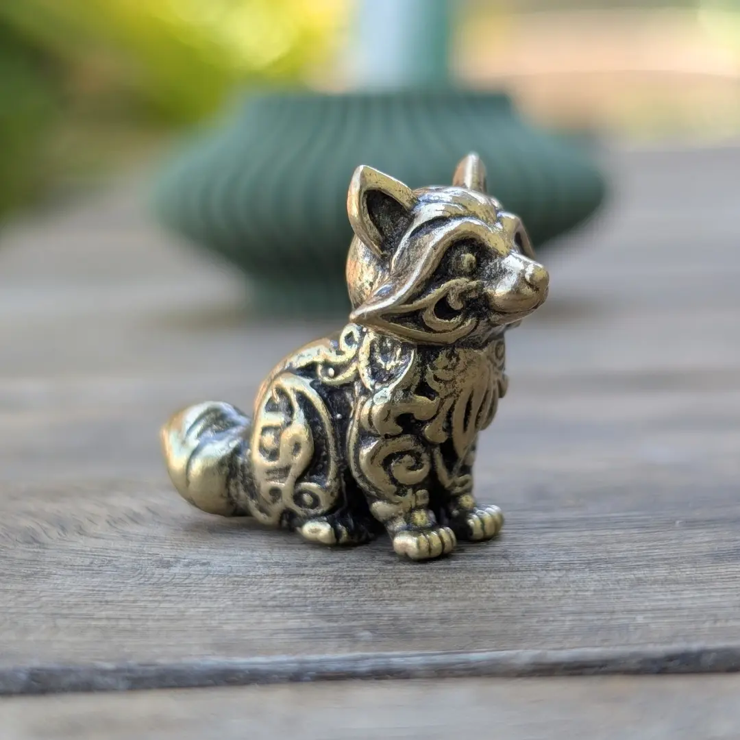 Raccoon Figurine Charming Brass Handmade Woodland Bandit Collectible Animal