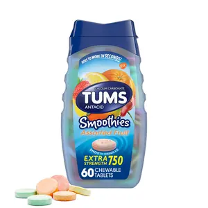 TUMS Smoothies Extra Strength Heartburn Relief Chewable Antacid Tablets 60 Count with 750 mg Calcium Carbonate Fast-Acting Relief - Healthcare Vitamin