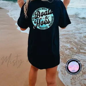 Comfort colors Boats n Hoes women’s short sleeve casual cotton graphic tshirt - womenswear Relaxed Fit Everyday Original Top