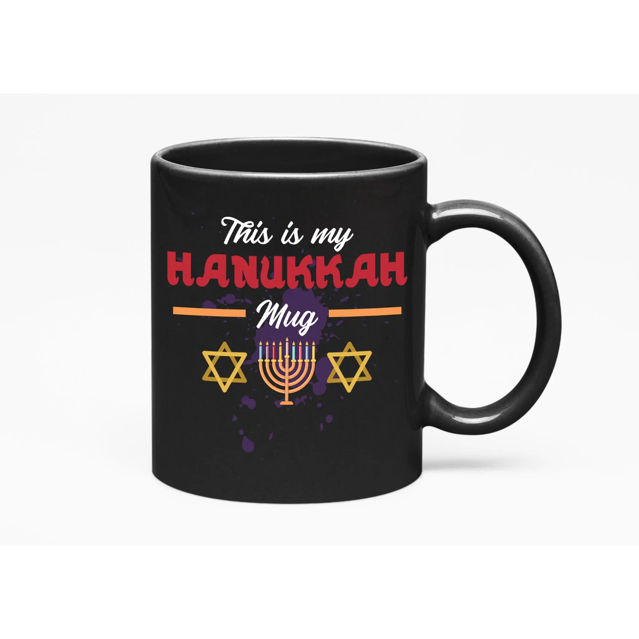This Is My Hanukkah Mug. Chanukah Menorah And Star Of David Print, Black 11oz Ceramic Mug