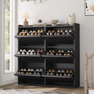 Shoe Cabinet with 6 Flip Drawers, Wooden Shoe Organizer Cabinet with Adjustable Shelf, Shoe Storage for Entryway, Hidden Shoe Cabinet for Hallway, Living Room