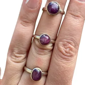 Sterling Silver Star Ruby Cabochon Rings for Women