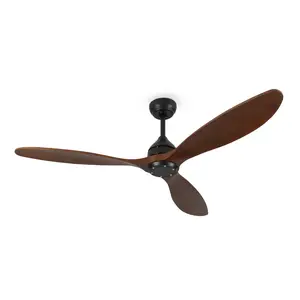 Neatfi 52" Low Profile Ceiling Fan Without Light – 3 Solid Wood Blades, Indoor Ceiling Fan with Remote Control | Downrod Mount Modern Farmhouse Ceiling Fan | Kitchen, Bedroom & Living Room (Dark Wood)