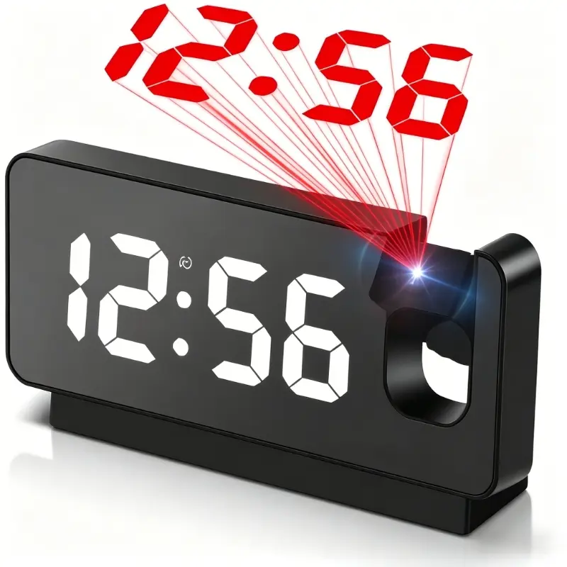 LED Mirror Projection Alarm Clock with Large Digital Display, Time Date & Temperature, 3 Alarm Settings, 3-Level Dimmable Brightness, Electronic Clock for Home Bedroom Living Room & Ideal Gift Digital Alarm Clocks, Black