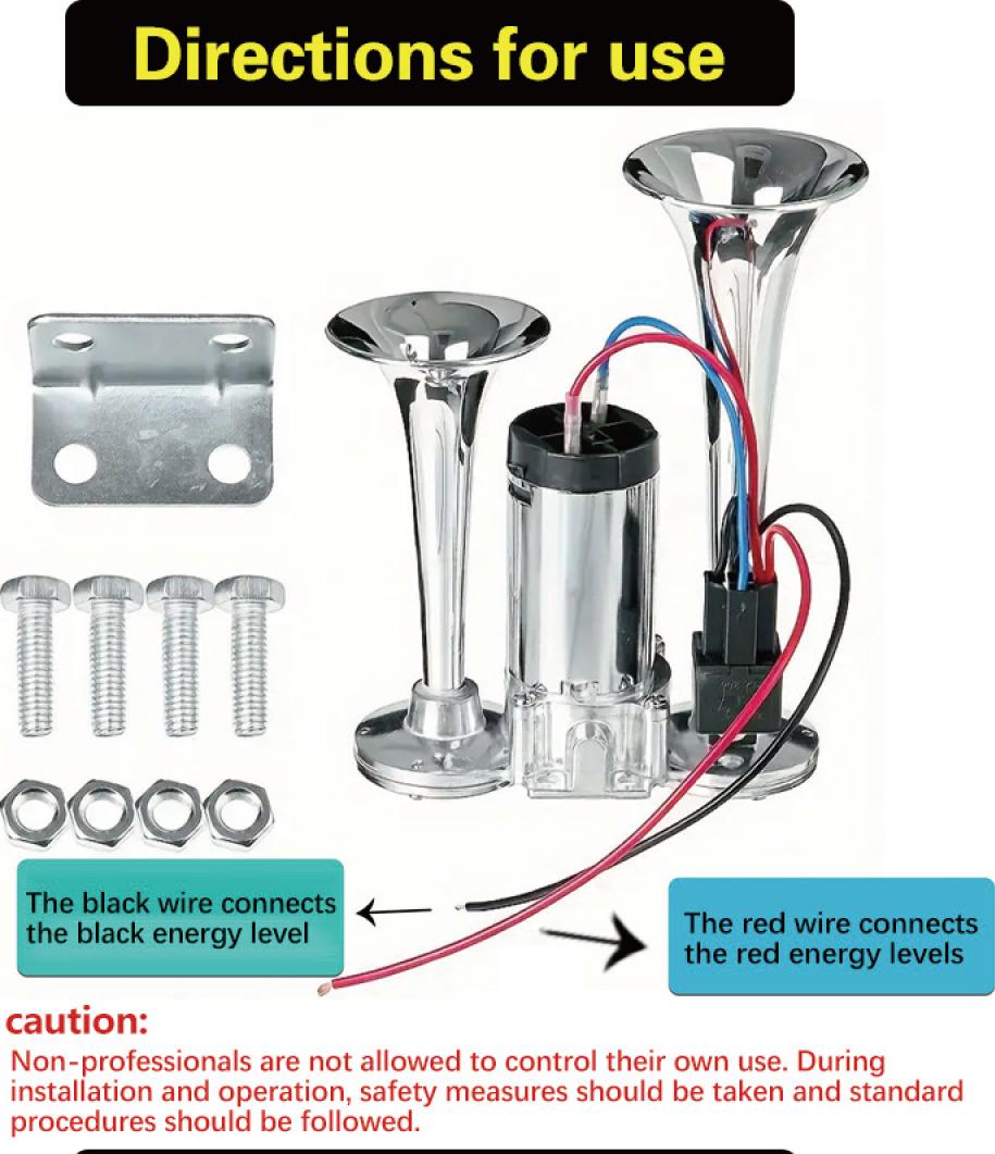 Dual Trumpet Air Horn Kit 12V – Up to 135dB Electric Horn with Compressor for Trucks, Cars & Boats
