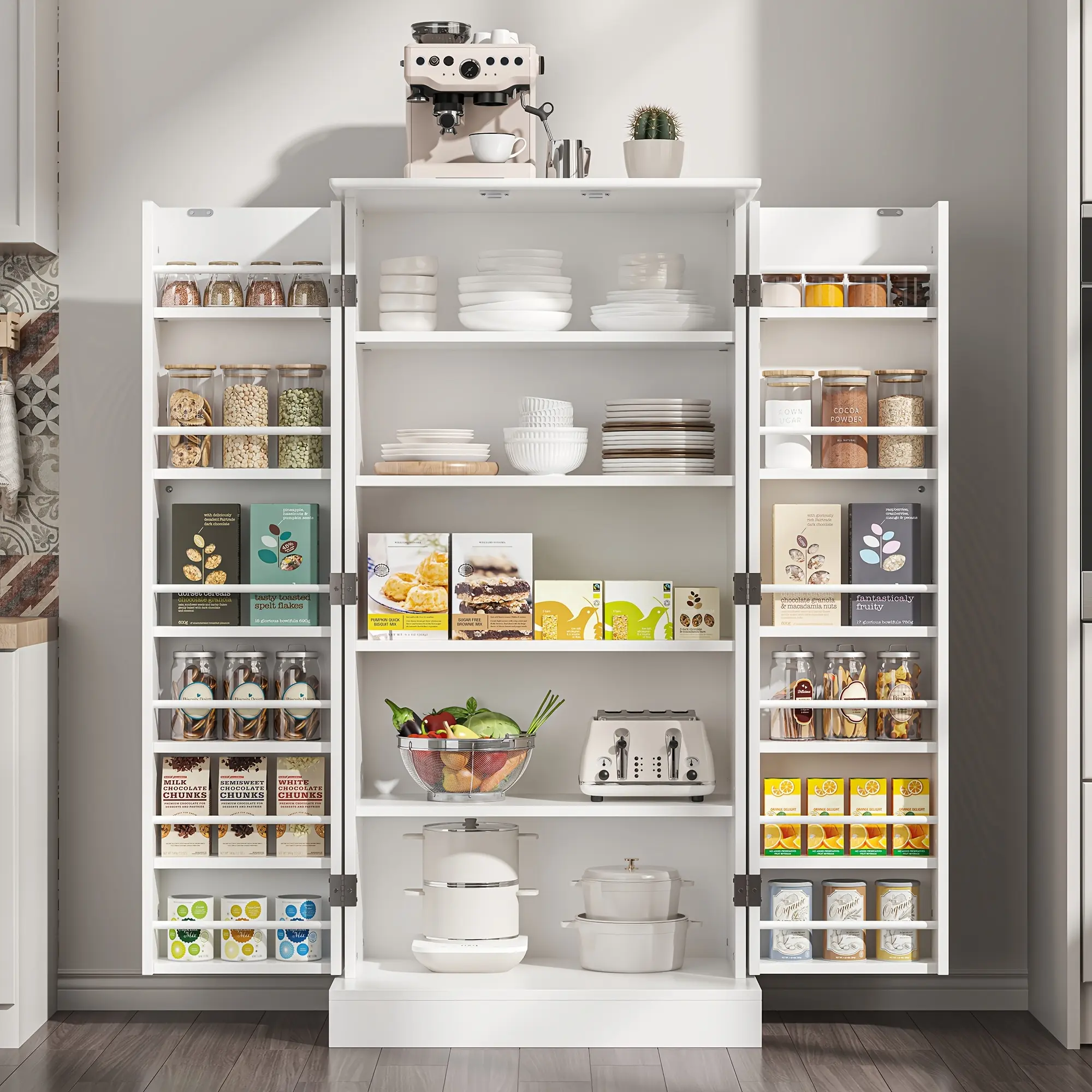 Modern Wood Kitchen Pantry Cabinet, 47-Inch Storage Sideboard with Adjustable Shelves for Dining Room, Large Capacity Buffet, 47 Inches, Sideboard Cabinet, Contemporary