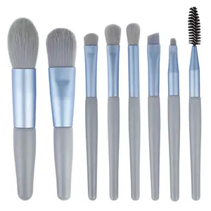 8-Piece Macaron Makeup Brush Set - Portable Travel Kit with Animal Hair Bristles (Eyeshadow, Blush, Lip Brush) for On-the-Go Makeup Eyeshadow Brushes, Eyelash Brush, Eyebrow Angled Brush