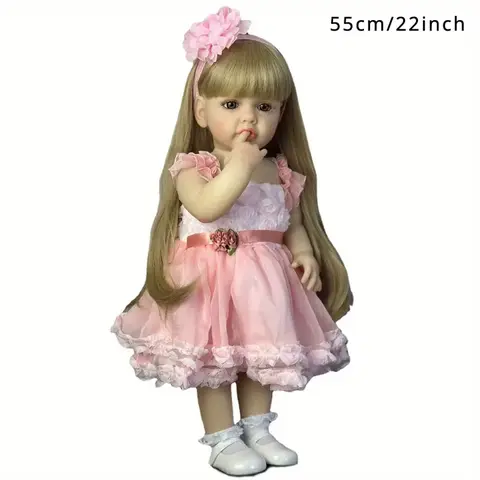 22in/55cm Lifelike Reborn Dress Up Doll - Blonde Hair, Pink Gauze Skirt, Soft Limbs, Realistic Eyes - Ideal Gift for 4-6 Years Children (Birthday), House Decoration