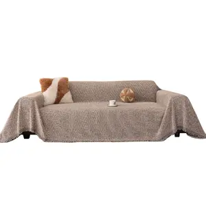 1pc Cotton Linen Fringe Edge Sofa Cover, All-Season Anti-Slip Dustproof Sofa Protector, Universal Fit Couch Sheet