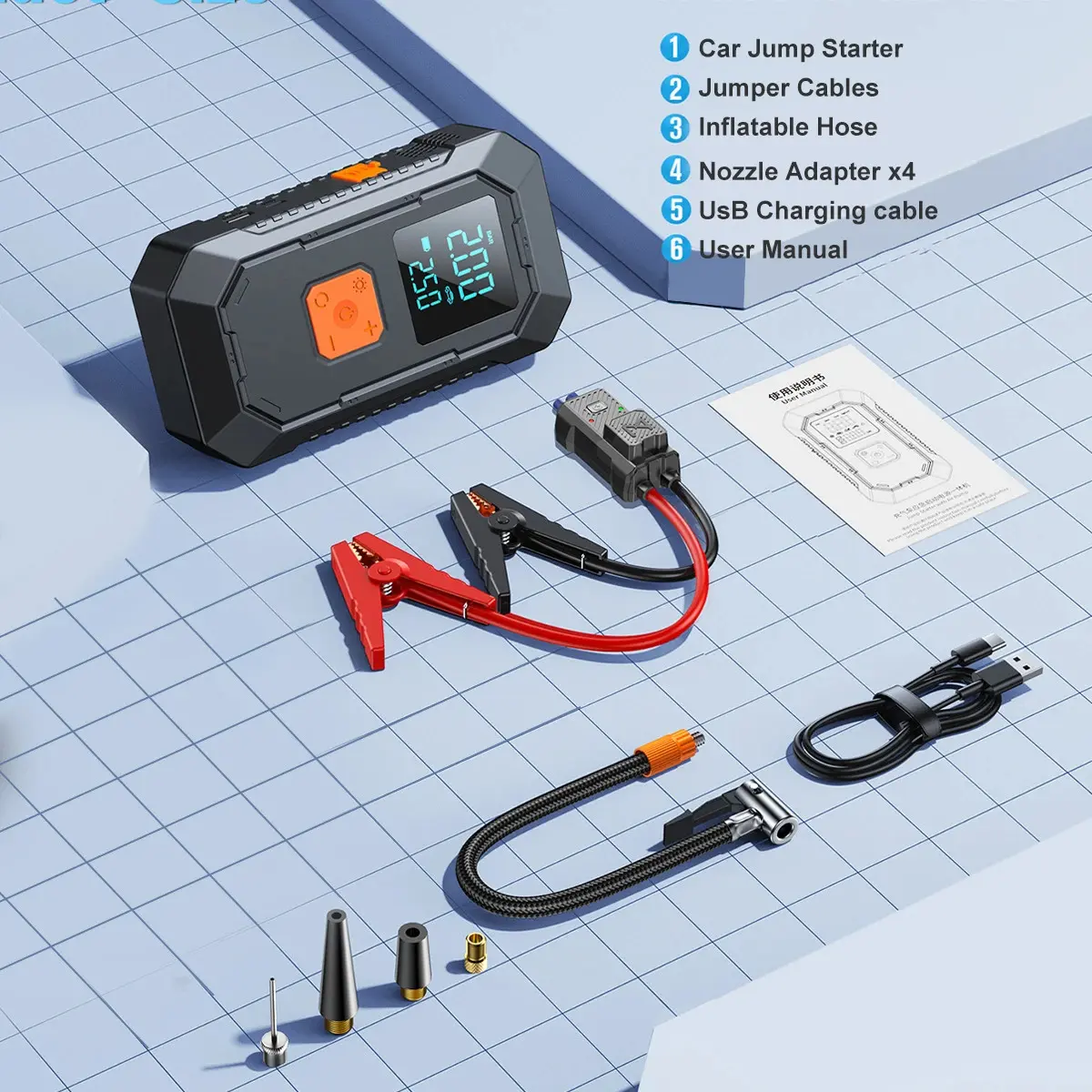 26800mAh 4250A Car Jump Starter Power Bank - Portable Air Compressor Inflator Pump Power Station, Auto Booster, Car Accessories Bundle (Auto Parts & Vehicle Accessories), Accessories For Car