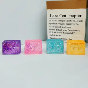 4-Pack Soft Plastic Glitter Ice Cube Fidget Squishies, Sensory Square Squeeze Stress Balls for Kids, Stress Relief Tools for Classroom Prizes, Sports & Outdoor Fan Shop Gaming Accessories