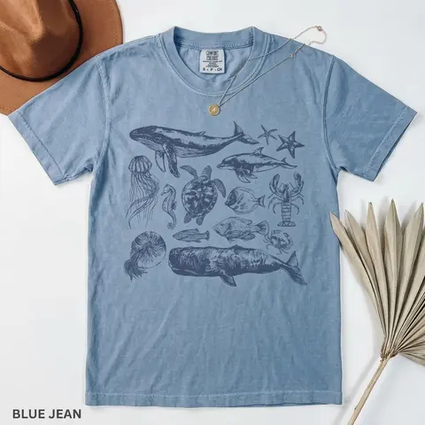 Comfort Colors Vintage 90s Sea Animals Tee, Retro Ocean Life Shirt, Sea Creatures T-shirt, Aesthetic Fish Top, Marine Lover Graphic Gift