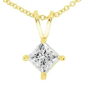 1/2ct Princess Cut Real Diamond Gold Necklace Pendant 14k Yellow Gold
