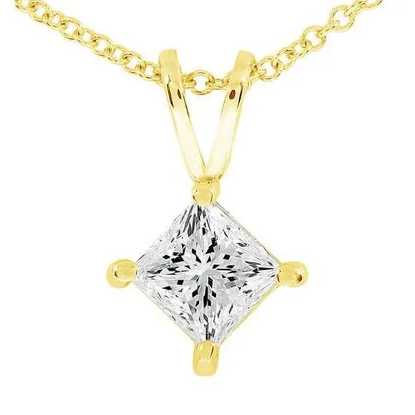 1/2ct Princess Cut Real Diamond Gold Necklace Pendant 14k Yellow Gold