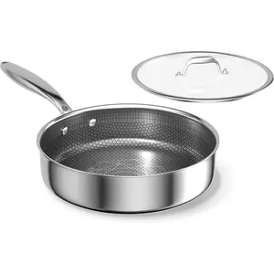 3.6-Quart Hybrid Stainless Steel Saute Pan with Lid, 10" Tri-Ply Clad Deep Frying Pan, Non-Stick &  Skillet for Egg, Cake, Seafood, Induction Compatible, Oven & Dishwasher Safe