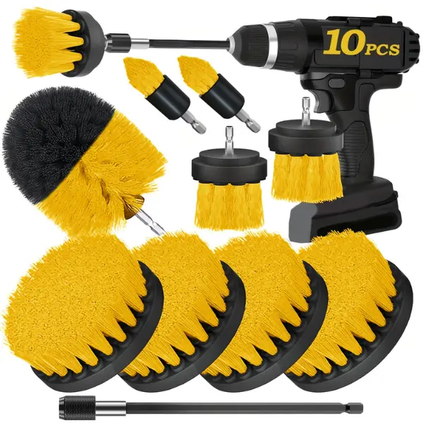 8 Pcs Drill Brush Attachment Set - Power Scrubber Cleaning Kit with Extension Rod for Bathroom, Tile, Grout, Shower & Car Detailing (Drill Not Included)