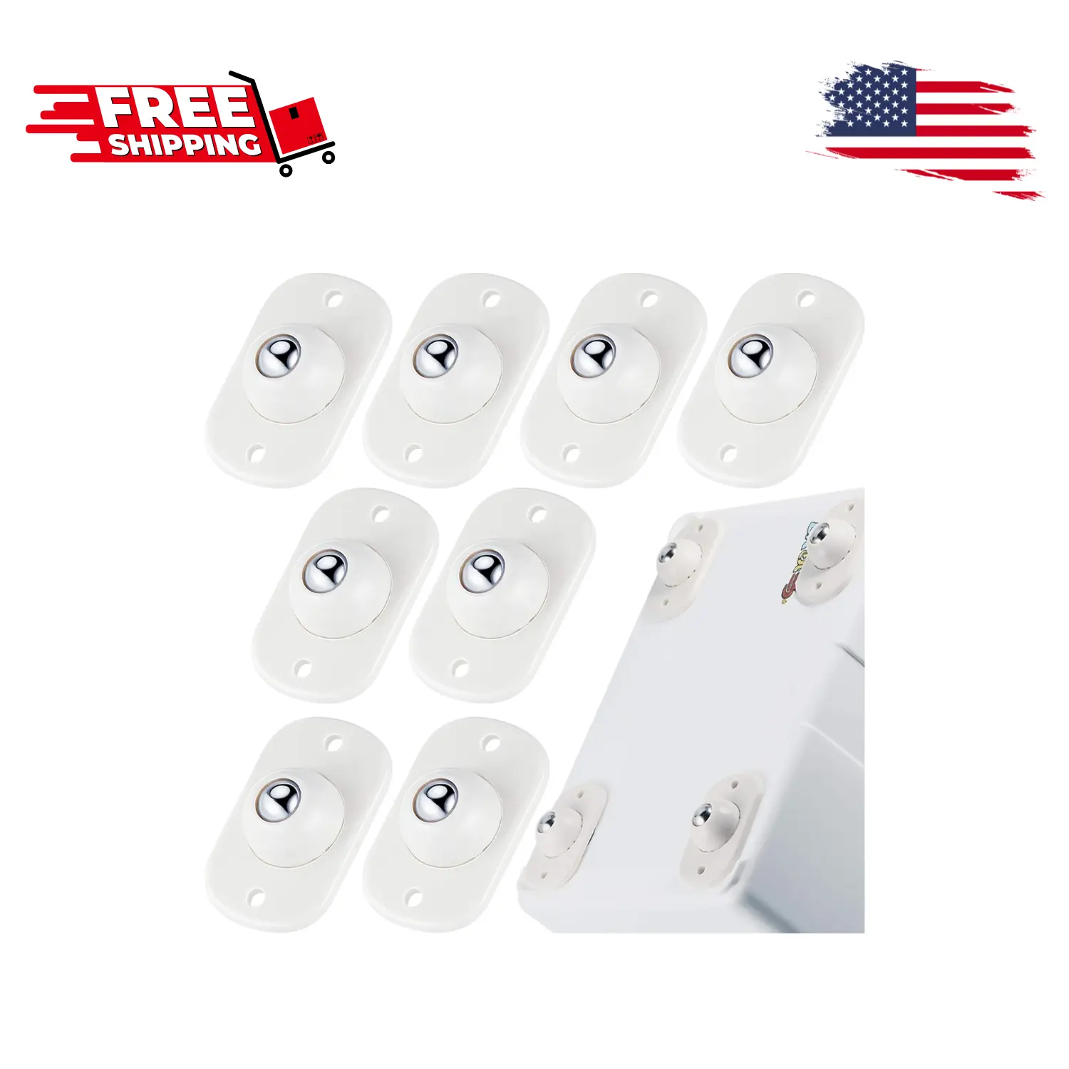 8 Pcs Self Adhesive Caster Wheels Appliance Rollers Appliance Sliders (White with 1 Steel Ball Style)