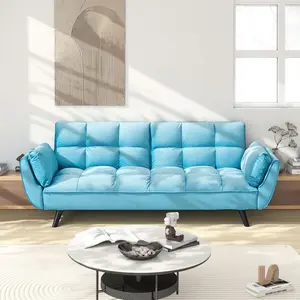 57*39*29 Inch Rectangular 2-Seat Velvet Sofa Bed,Blue Convertible Futon with 3 Adjustable Positions, Solid Wood Frame Sponge Filling, 300LB High Capacity Space Saving Easy Assembly Couch for Apartment Studio Small Space