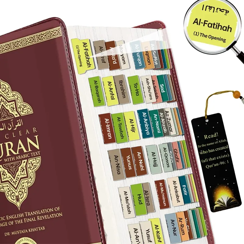 120 Laminated Quran Chapter Tabs Index Tabs in English & Arabic,114 Surah Labels & 6 Blank Tabs,colorful Study Accessories for Quran Journaling, Sticker Islamic