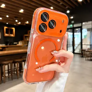 Magnetic Clear Case for iPhone 17/16/15/14/13 Pro Max, Compatible with MagSafe, Shockproof Transparent Anti-Yellowing Phone Case with Camera Lens Protector, Slim Anti-Fingerprint Bumper Cover