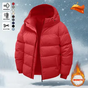 Men's Solid Color Pocket Zipper Thick Warm Hooded Down Jacket, Regular Fit Long Sleeve Padded Winter Coat, Men's Cold Weather Gear, Men's Clothing, Men's Jackets, Men's Apparel, Ideal Choice for Outdoor Activities, Suitable for Winter Wear, Christmas Wear