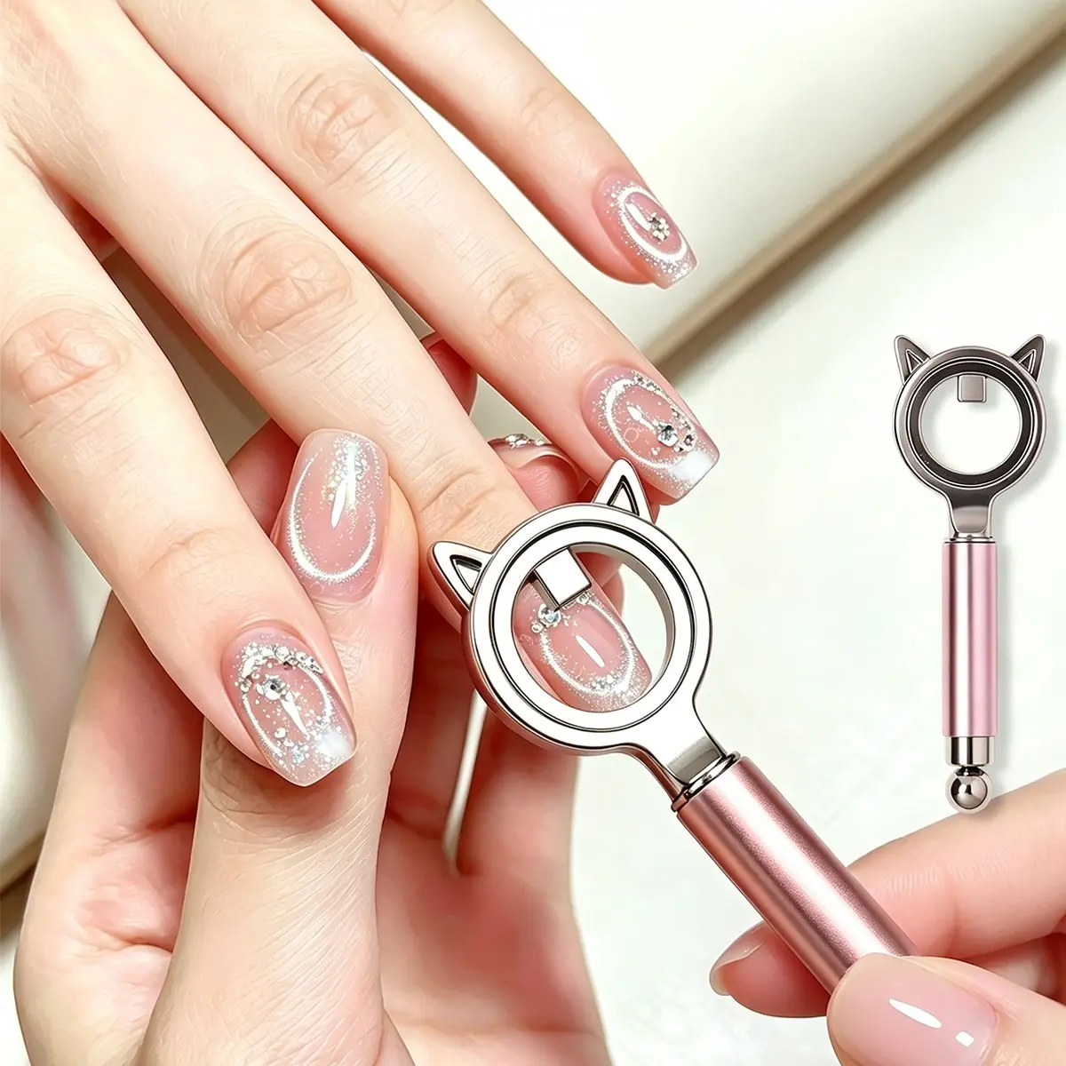 Cat Ear Ring Magnet Tool for Nail Art, Manicure, Nail Care, Easy DIY Cat Eye Effect, Perfect for Beginners, Home Salon Experience, Simple Storage