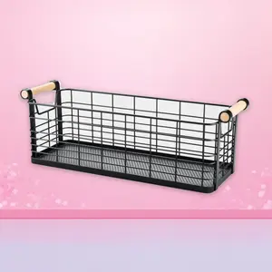 13.75" Rectangular Wire Basket Black - Wire Storage Basket, 13.75", Black, with Wood Handles, for Home Organization, Brightroom