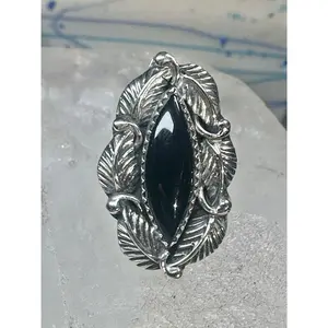 Navajo ring leaves onyx size 7 sterling silver women girls