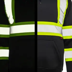 High Visibility Hoodie for Work - Stylish Casual Workwear with Vibrant Yellow & White Stripes, True to Size, Ideal for Men's Outdoor Activities