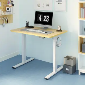 FLEXISPOT EN1 One-Piece Standing Desk 40 x 24 Inches Height Adjustable Desk Electric Sit Stand Up Desk Home Office Desks Computer Workstation (White Frame + Maple Desktop)
