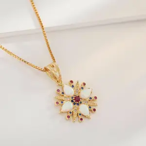 Chinese Heritage Filigree Inlay Diamond Shape Opal Necklace Elegant Necklace for Women Christmas Gift for Mom Wife Girlfriend