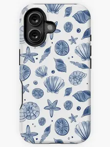 Soft Cactus Marine Life Seashell Blue And White Pattern Iphone Case Phone Case Phone Cases Phone Cover Hard Case Tough 2-Piece Phone Case