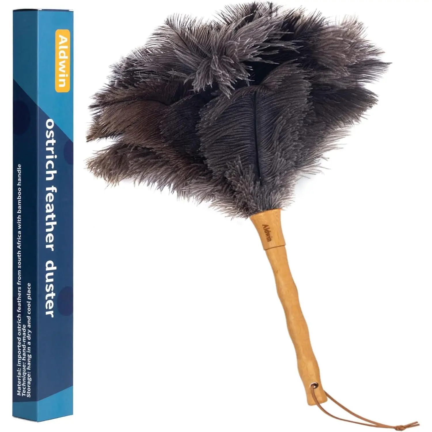 Ostrich Feather Duster, 16 inch Ostrich Feather Duster with Wood Handle Reusable, Fluffy Natural Genuine Handheld Feather Duster for Cleaning Supplies, Home, Car, Office