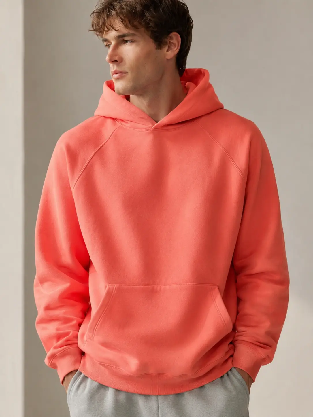 Coral Men's Hoodies Y2k Oversized Graphic Fleece Hoodies Aesthetic 90s Crewneck Sweatshirt Long Sleeve Pullover Tops