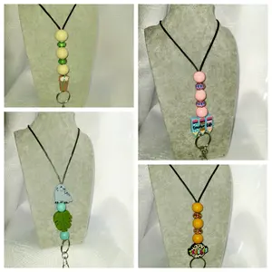 Wooden Beaded Lanyards 15mm Diameter with Colorful Beads and Decorative Elements
