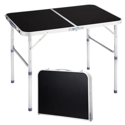 Outvita 4ft Portable Folding Camping Table, Outdoor Waterproof Adjustable Height Table, Aluminum Lightweight Suitcase Foldable Table for Picnic BBQ Beach Dining Summervibes
