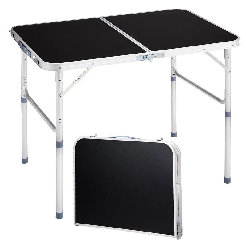 Outvita 4ft Portable Folding Camping Table, Outdoor Waterproof Adjustable Height Table, Aluminum Lightweight Suitcase Foldable Table for Picnic BBQ Beach Dining Summervibes