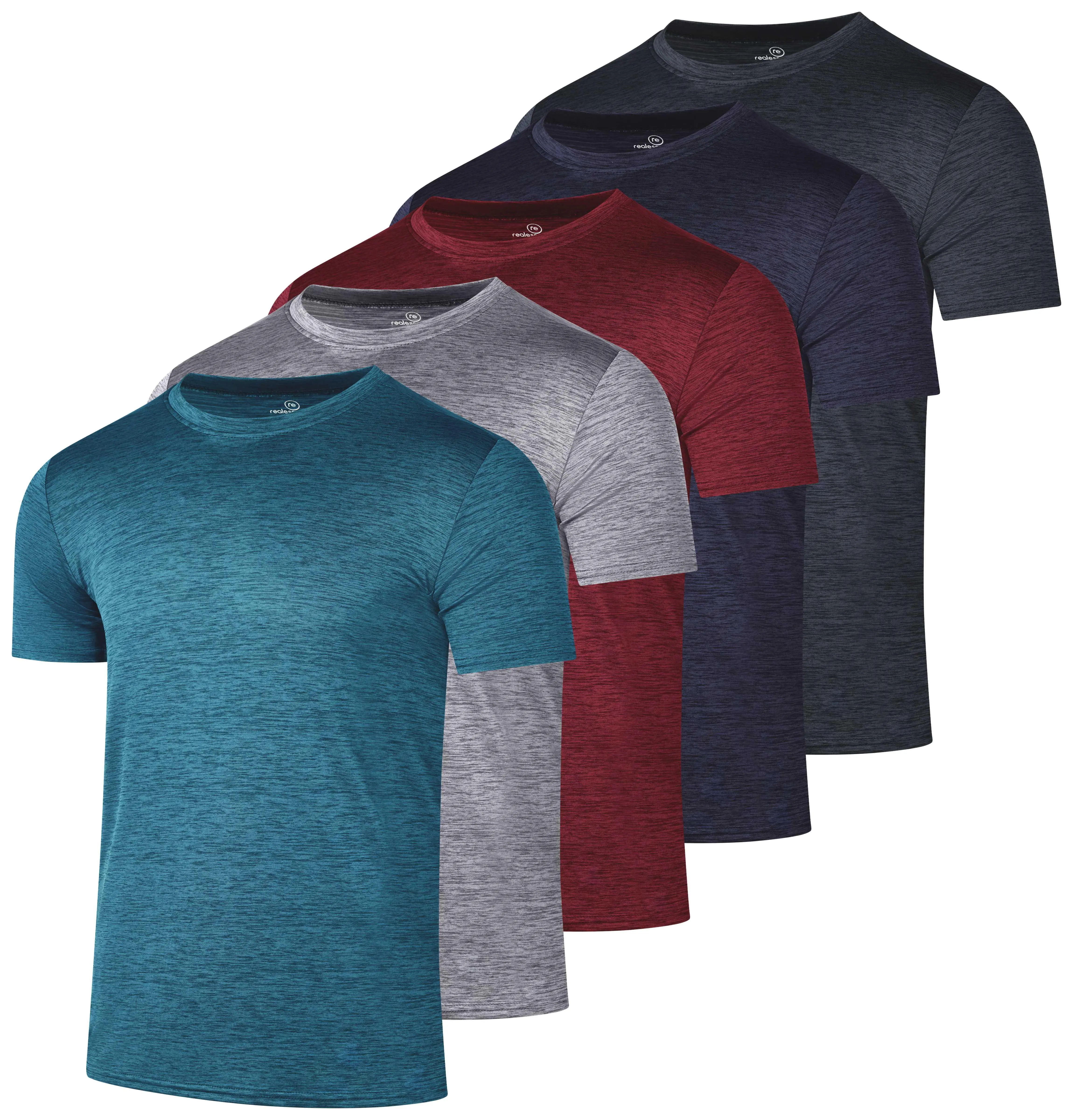 Real Essentials 5 Pack: Men's Dry-Fit Short Sleeve Crew Neck T Shirts Fitness Running Gym Workout Cool Exercise Athletic Tee