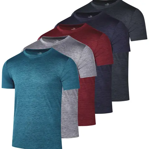Real Essentials 5 Pack: Men's Dry-Fit Short Sleeve Crew Neck T Shirts Fitness Running Gym Workout Cool Exercise Athletic Tee